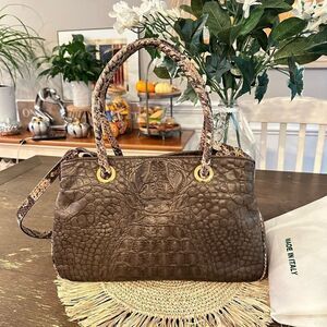 STEFANO BRAVO Made‎ in Italy Brown Croc Embossed Leather Hand Crossbody Bag New
